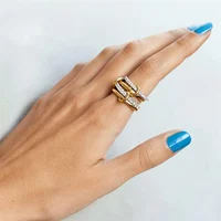A Niche Two-Color Four-Ring Copper Jewelry Ring, Hypoallergenic, Ins Style, Stacking Artifact, Suitable For Young Wome Jewelry - Image 4