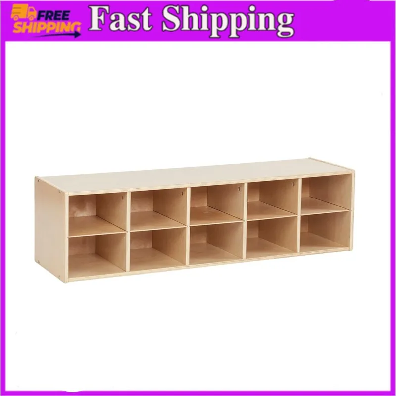 

10 Cubby Tray Storage Cabinet, 2x5, Classroom Furniture, Natural