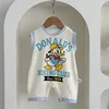 Baby Girl Boy Summer Romper Sleeveless Newborn 1pcs Cartoon Duck Letter Print Thin Jumpsuit Infant Casual Clothing Socks A6525