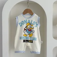 Baby Girl Boy Summer Romper Sleeveless Newborn 1pcs Cartoon Duck Letter Print Thin Jumpsuit Infant Casual Clothing Socks A6525
