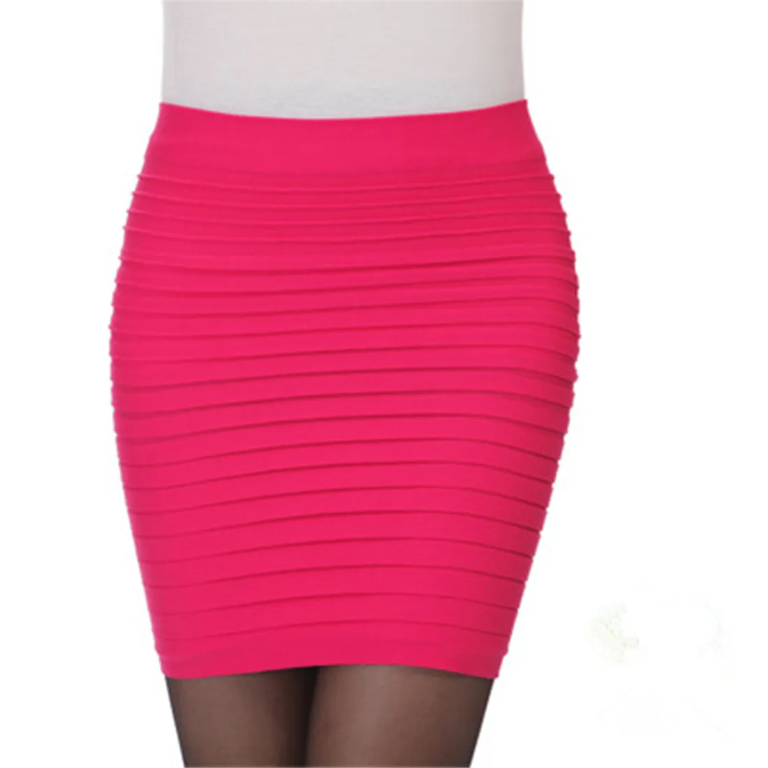 Summer Women High Waist Skirt Solid Color Elastic Pleated Skirt For Office Lady Draped Slim Mini Skirt Sexy Lady Pencil Skirts