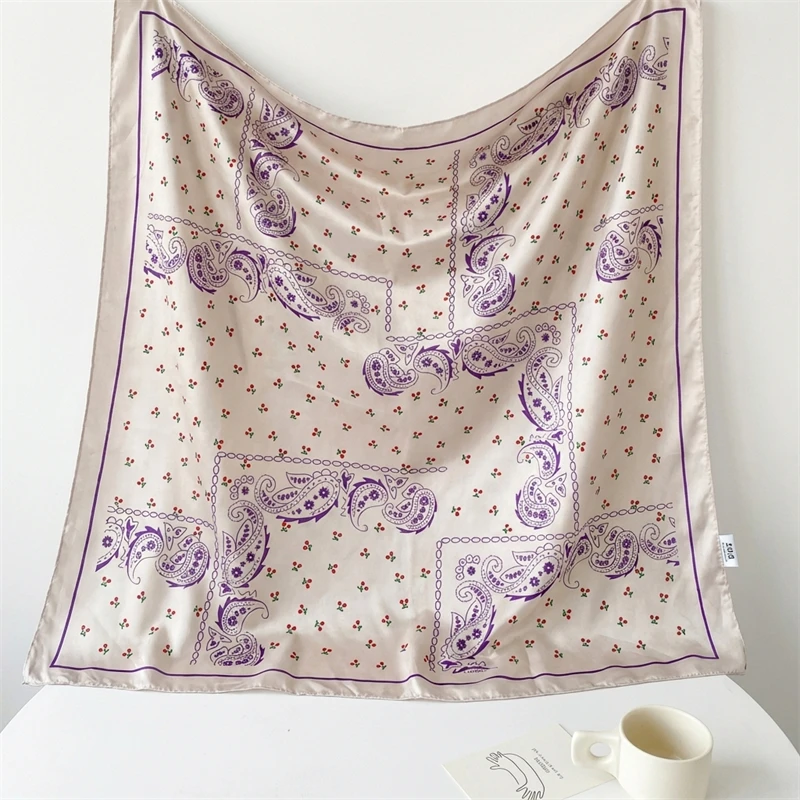 90 cm Luxus Marke Seide Satin Quadrat Schal Frauen Hijab Bandana Muslimischen Kopftücher Schal Wrap Damen Stirnband Halstuch Foulard – Detail 5