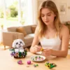 Adorable Dogs Bouquet Succulent Building Blocks Set Dogs Artificial Flowers Bonsai Creative Plants and Animals Toys for Kids