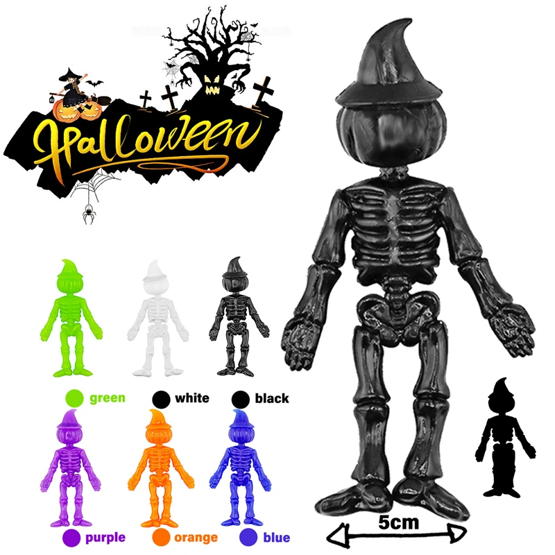 12/24Pcs Halloween TPR Stretchy Pumpkin Skeleton Funny Stress Relief Sticky Toys Kids Halloween Party Favors Treat or Trick Gift