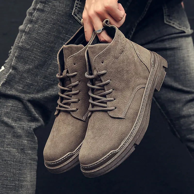 Autumn Men Martin Boots Street Trend Motorcycle Boots Winter Thickened Botas Hombre Piel Flat Lace-up Suede Ankle Boots _ - AliExpress Mobile