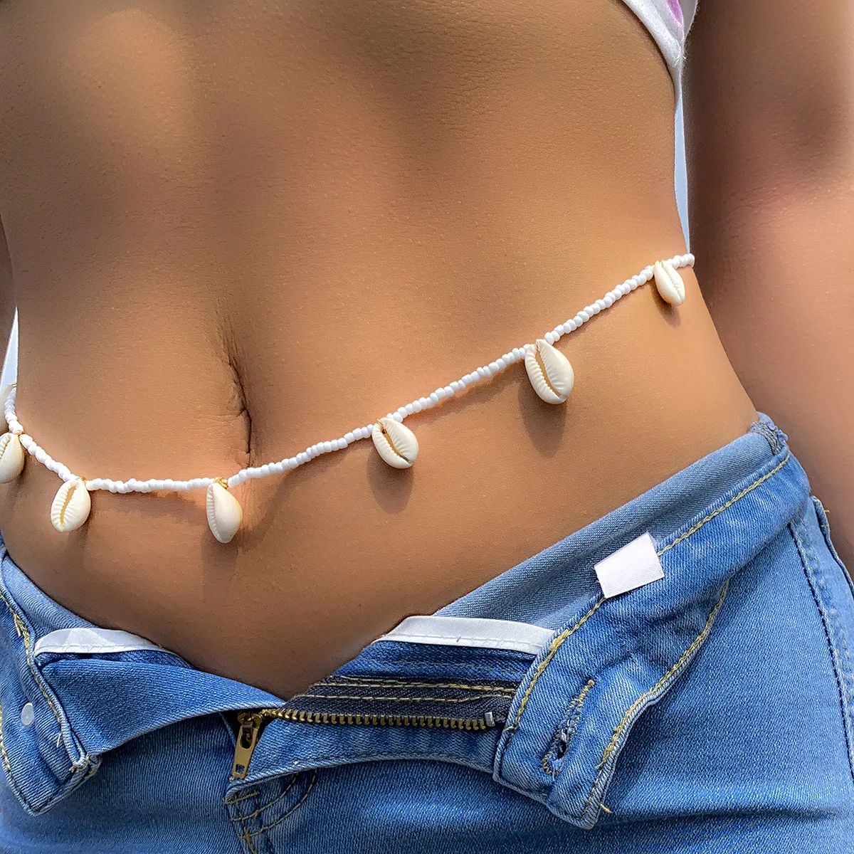 BohemiaHand-wovenBeaded Waist Beads Women's Fashion Simulation Shell Irregular Stone Belly Chain Sexy Body Chain Jewelry Gift