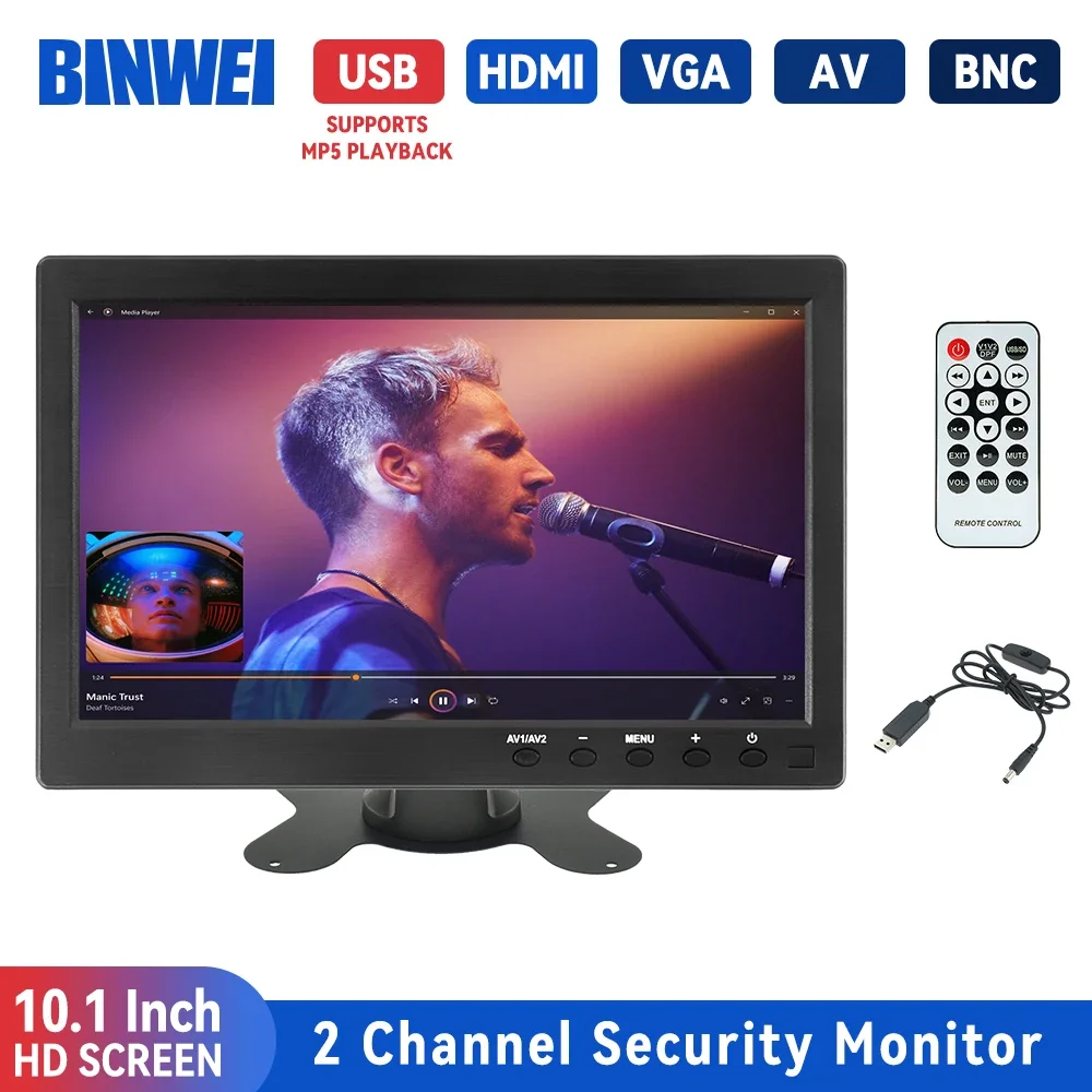 10.1" LCD HD Monitor Mini TV Computer Display 2 Channel Video Input Security Monitor Speaker VGA USB monitor display