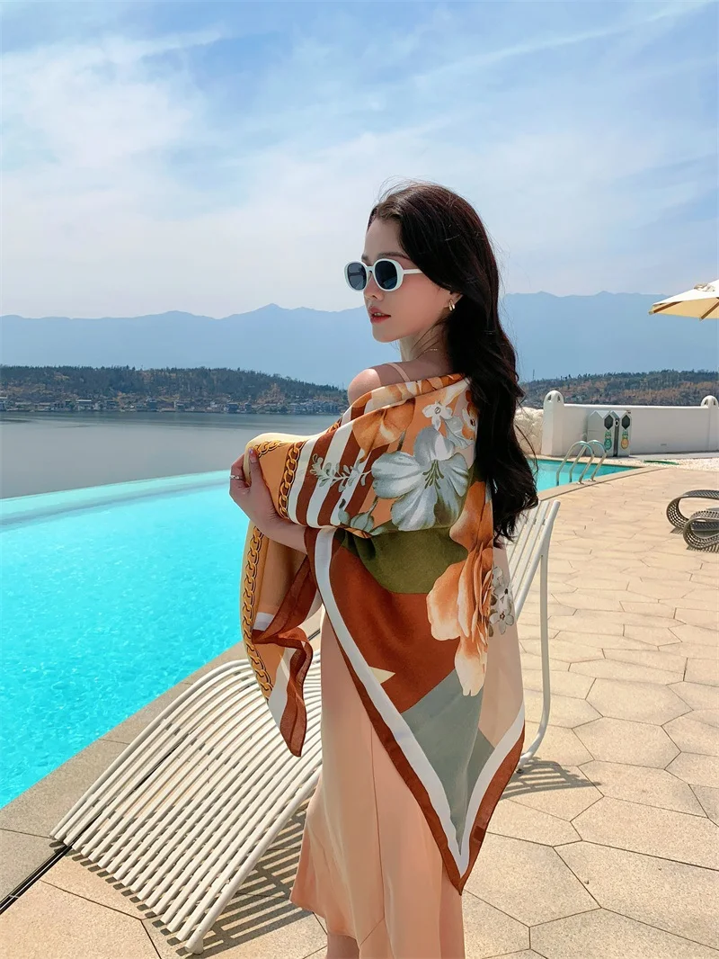 HEIßER 130x130 cm große Samt Textur Squar Reise Schal Strand Kleid Bikini Sarong Wrap Frauen Brasilianische Badeanzug baden Abdeckung-ups – Detail 30
