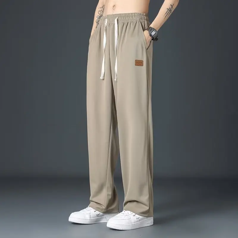 2024 Ice Shreds Summer Youth Refreshing Men New Solid Color Loose Large Size Straight Cylinder Wide Leg Pants Casual Trousers