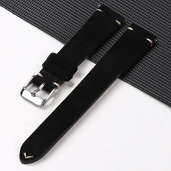 Elegant Suede Leather Watch Strap with Quick Release Mechanism - 22mm (Black)