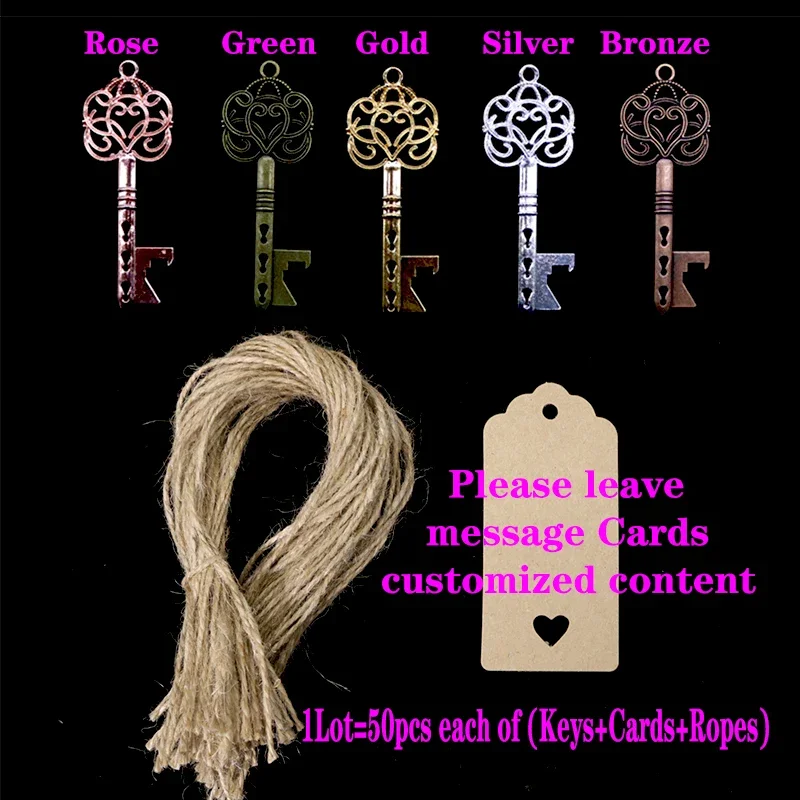 50pcs DIY Wedding Decoration 5 Colors Vintage Key Bottle Opener with Thank You Paper Tags Wedding Party Deco Favors and Gifts beer bottle opener keychains diy handmade gift