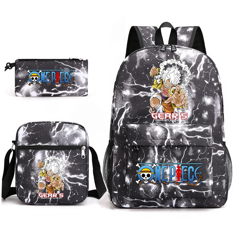 One Piece Luffy Anime Print School Backpack Set 3-in-1 Shoulder Bag Pencil Case for Boys Girls Kids Bookbag 1
