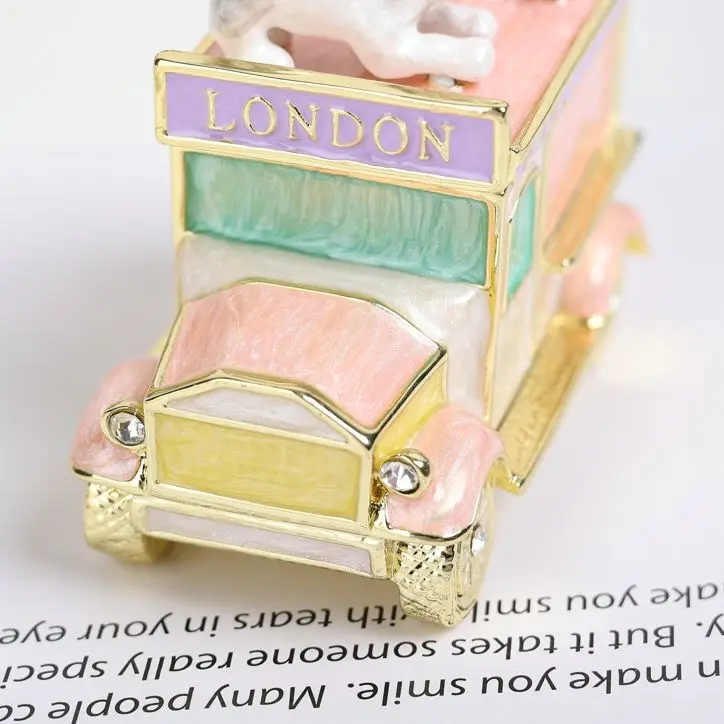 SHINNYGIFTS New Christmas Gifts London Dogs on the truck Enamel Metal Trinket Box Jewelry Gift Box 3