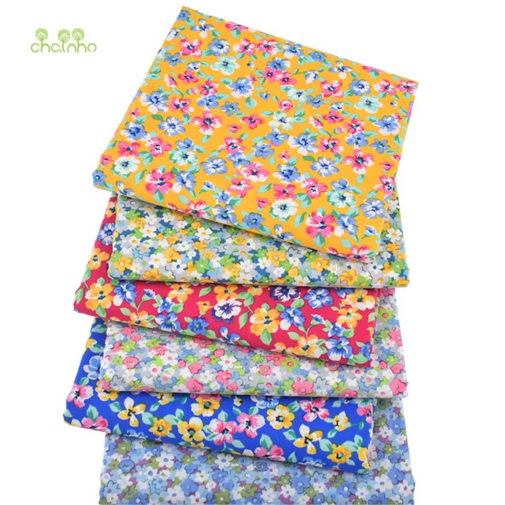 Chainho,Printed Plain Weave Poplin Cotton Fabric,DIY Sewing Quilting Material,Patchwork Cloth,Floral Series,3 Sizes,15PC89