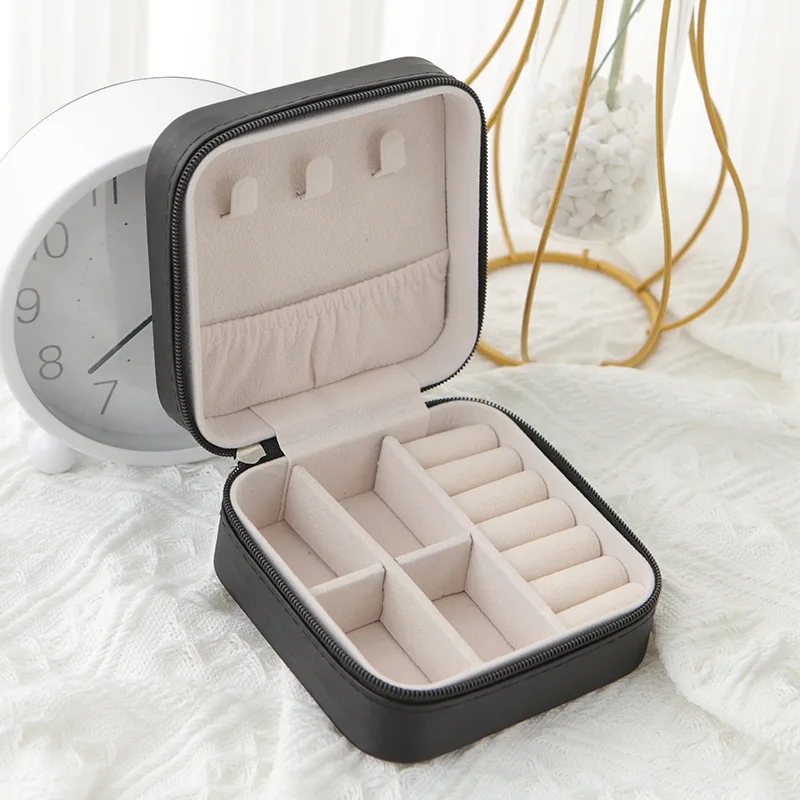 1 Stück einlagige Aufbewahrung sbox Damen Reise Leder Schmuck kästchen klassisch schwarz reinweiß Mode rosa Aufbewahrung sbox – Detail 8