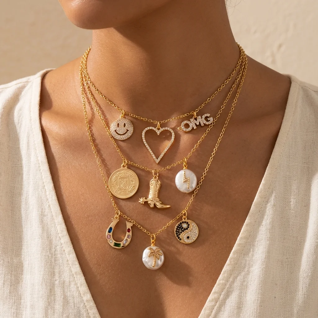 3 Stück Retro-Mode-Anhänger mit Hufeisen-, Lächeln-, Liebes- und Kleeblatt-Motiven zum Selbermachen für Schmuck
