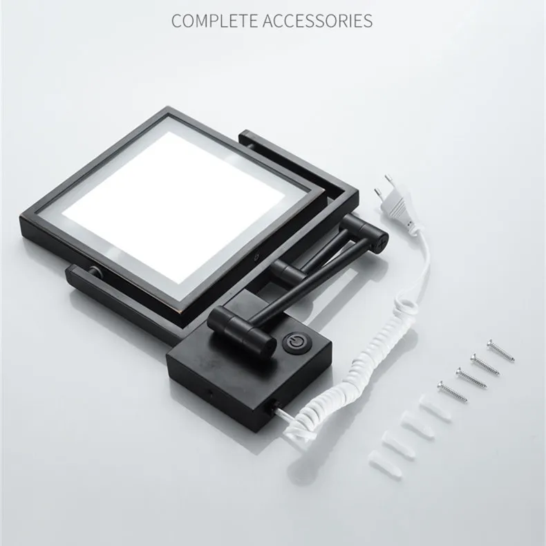 Rose Gold Bathroom Mirrors of 8 Inch 3X Magnifying LED Makeup Mirror Dual Arm Extend Square LED Light Bathroom Makeup Mirrors 6