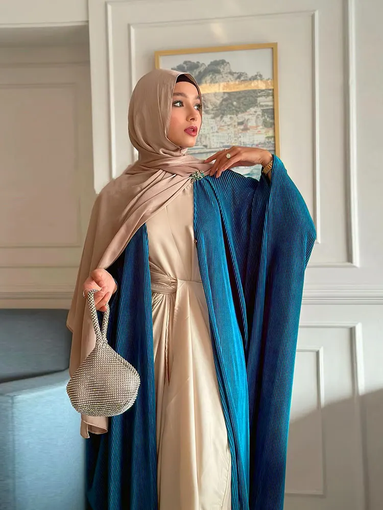 Pleated Abaya for Women Butterfly Sleeve Islamic Long Dress Kimono Dubai  Open Abayas Muslim Party Outfit Cardigan Kaftan 2023