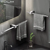 TOLM สีดําห้องน้ําแขวนชั้นวางผ้าขนหนูแบบไม่มีรูพรุน, เรียบง่ายและสร้างสรรค์, ราวแขวนผ้าแบบยืดได้, ราวแขวนผ้าสแตนเลส 1