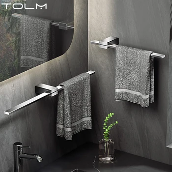 TOLM สีดําห้องน้ําแขวนชั้นวางผ้าขนหนูแบบไม่มีรูพรุน, เรียบง่ายและสร้างสรรค์, ราวแขวนผ้าแบบยืดได้, ราวแขวนผ้าสแตนเลส 1