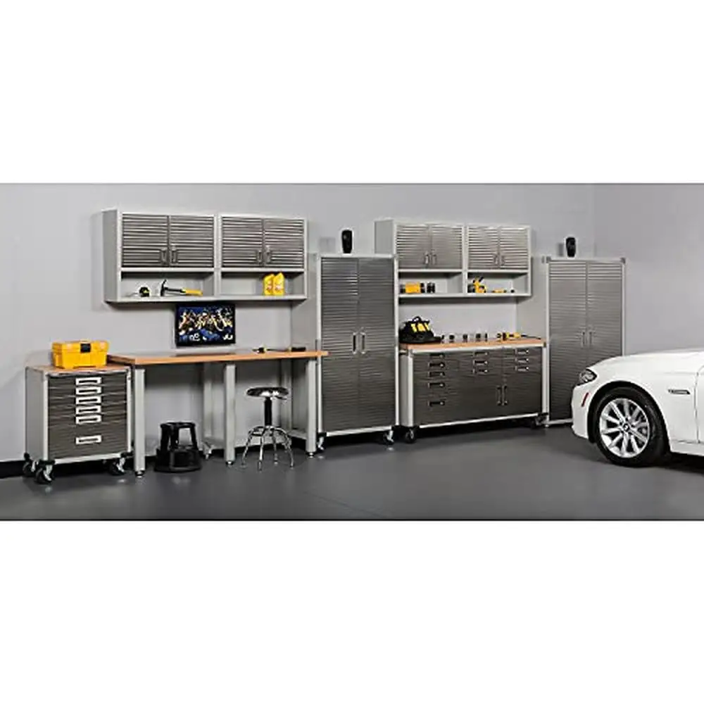 UltraHD Heavy Duty Rolling Cabinet Workbench with Solid Wood Top Industrial Strength Storage Garage Workshop Organizer 77" x 20" 5