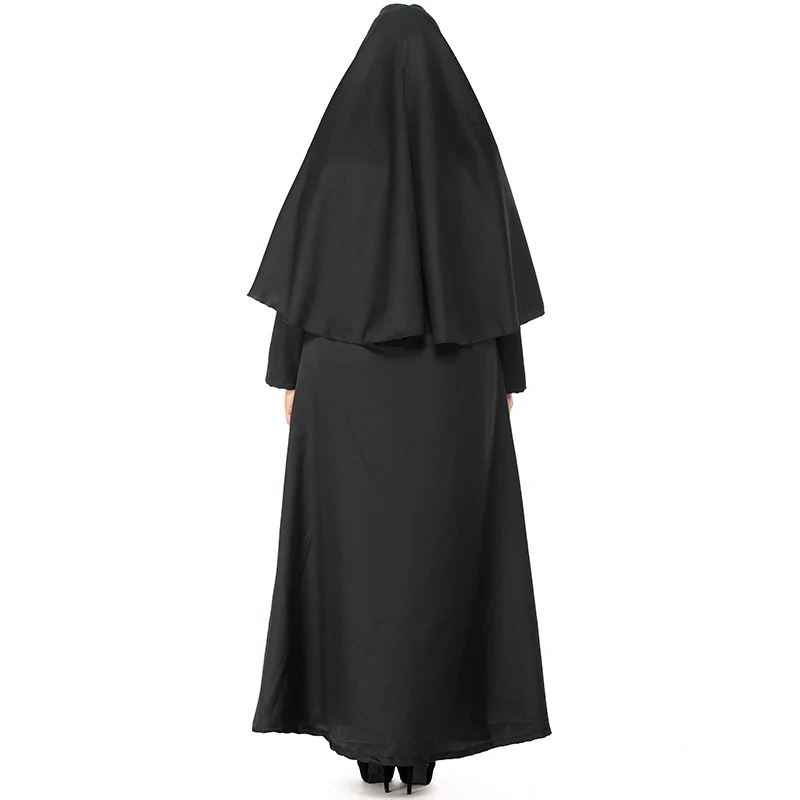 Nun Sister Habit Costume Halloween Women Christian Missionary Catholic Cosplay Carnival Fantasia Fancy Dress Balck Long Dress