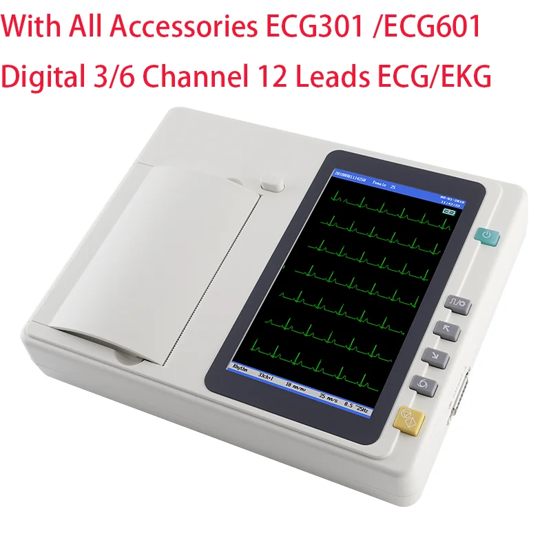7 Inch Touch Screen 12-Lead 3-Channel ECG/EKG Machine Electrocardiograph PC Analysis Software