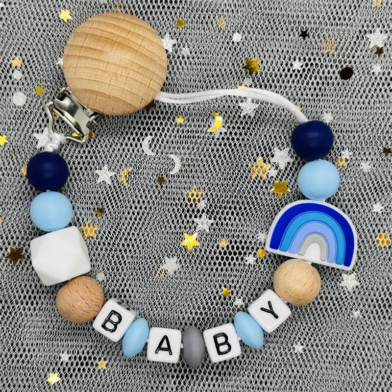 Pacifier Clip Personalized Baby Name Silicone Rainbow Chain Teething Toys BPA Free Newborn Gift teething toys pacifier clip pacifier chain pacifier accessories teether clip baby silicone accessories
