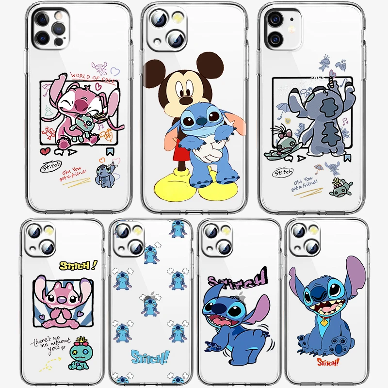 Lilo Cartoon Disney Stitch Phone Case for Apple iPhone 14 13 12 11 Pro Max X XR XS 8 7 6 Transparent Silicone Shell Cover Fundas iphone 13 mini leather case