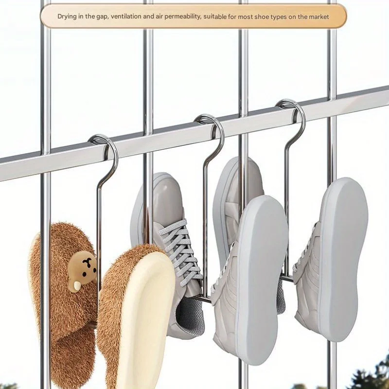 3pcs Stainless Steel U-Shaped Shoe Drying Rack – Windproof, Quick-Dry, Space-Saving Wall-Mounted Hooks for Outdoor & Indoor Use