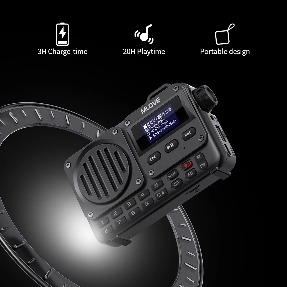 MLOVE BV800 super-portable Bluetooth reproduktor s FM rádio, LCD obrazovka displej, anténa, AUX vstupní, USB kotouč, TF karta, MP3 hráč
