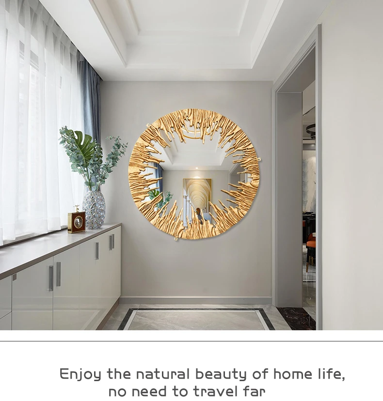 All Copper Wall Hanging Mirror Dressing Luxury Bathroom Dressing Round Mirror Gold Bathroom Living Room Deco Salon Room Decor