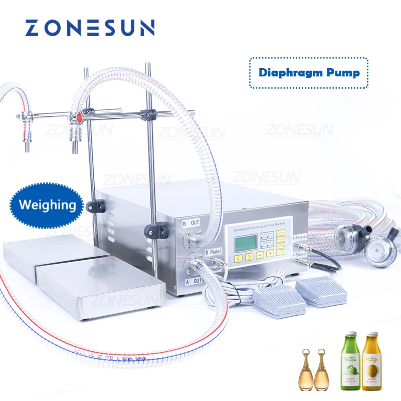 ZONESUN ZS-DP622W Semi Automatic Hand Sanitizer Perfume Shampoo Weighing Filling Machine Double Nozzles Water Bottle Filler simple style high end automatic soap dispenser infrared sensor non contact hand sanitizer dispenser shampoo bathroom accessories