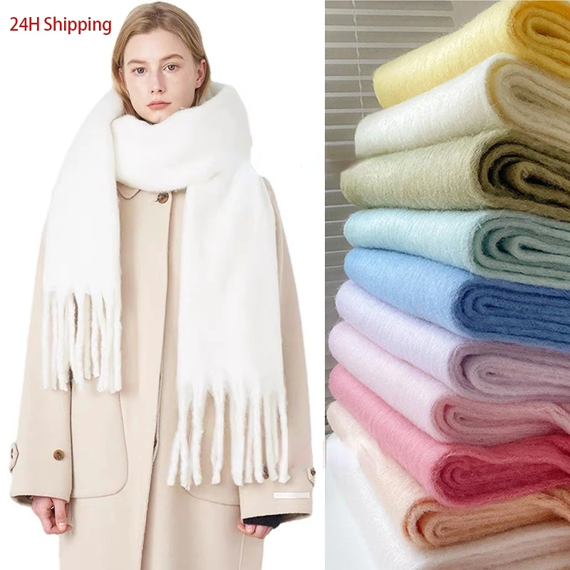 

Luxury Cashmere Bright Solid Colors Women Scarf Winter Shawl and Wrap Bandana Pashmina Tassel Female Foulard Thick Blanket