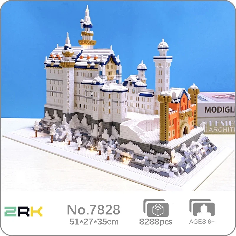 

ZRK 7828 World Architecture Winter Snow New Swan Stone Castle Palace Garden Model Mini Diamond Blocks Bricks Building Toy No Box