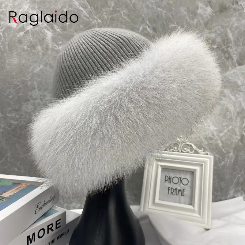 Pelzige warme Outdoor-Fuchspelzhüte für Frauen, natürliches, flauschiges Fell, elastisch, heißer Verkauf, elegante Mode, echte Pelzmütze