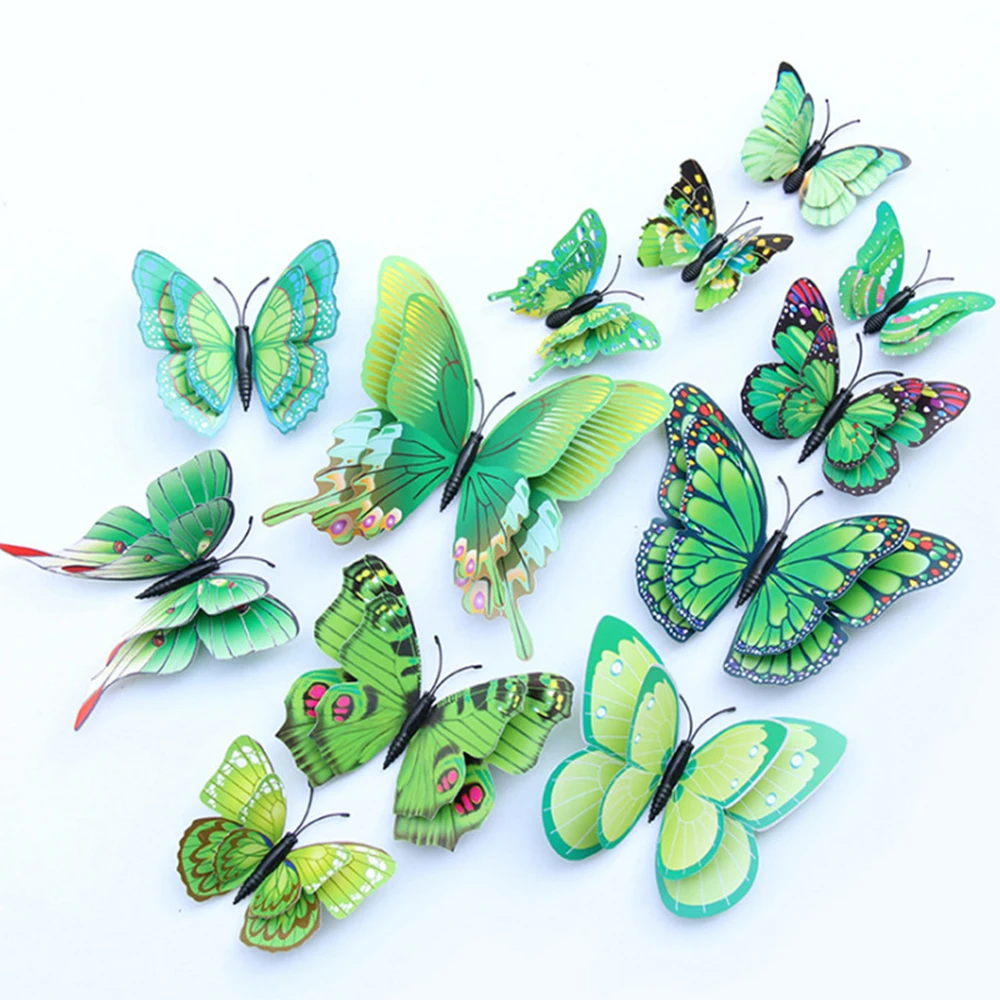 12Pcs Double Layer Butterfly Decal Art Wall Sticker Room Multicolor 3D Butterflies Home Decor DIY Magnet Fridge Wallpaper Decor