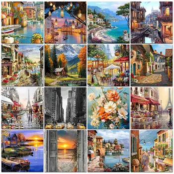 Peinture de ville photo personnalisée par numéros pour adultes, Kits de bricolage peints à la main sur toile, cadre de bricolage, dessin d'image à l'huile, coloriage par numéros 1