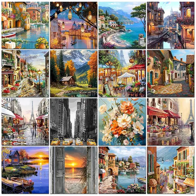 Peinture de ville photo personnalisée par numéros pour adultes, Kits de bricolage peints à la main sur toile, cadre de bricolage, dessin d'image à l'huile, coloriage par numéros 1