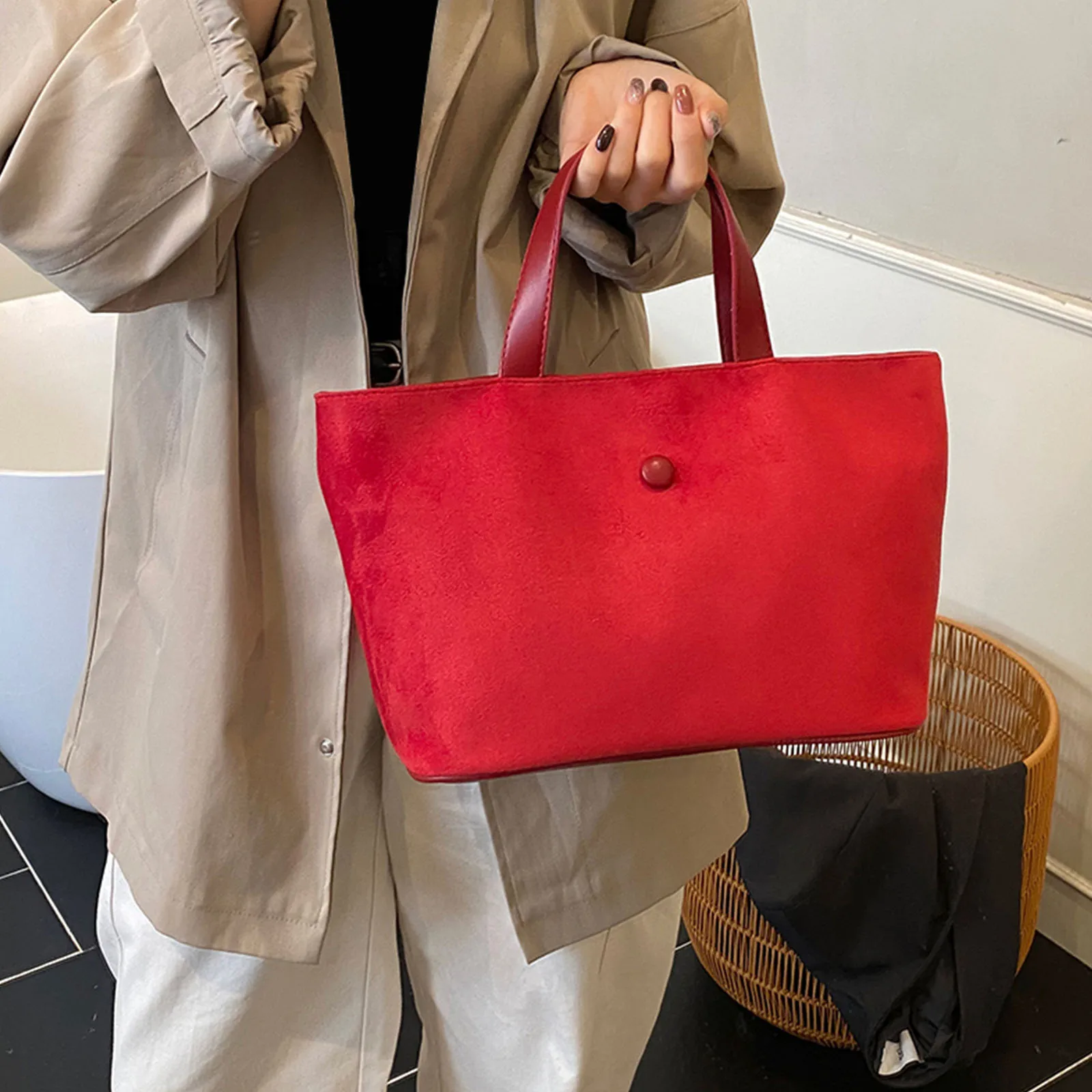 Women Girl Frosted PU Leather Single Shoulder Tote Bag Top Handle Bag Solid Color Handbag for Travel Shopping Work Daily Use