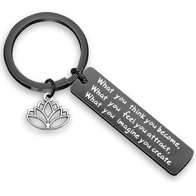 Buddhistische inspirierende Zitat Schlüssel bund, was Sie denken, Sie werden Buddha Schmuck inspirierende Geschenk