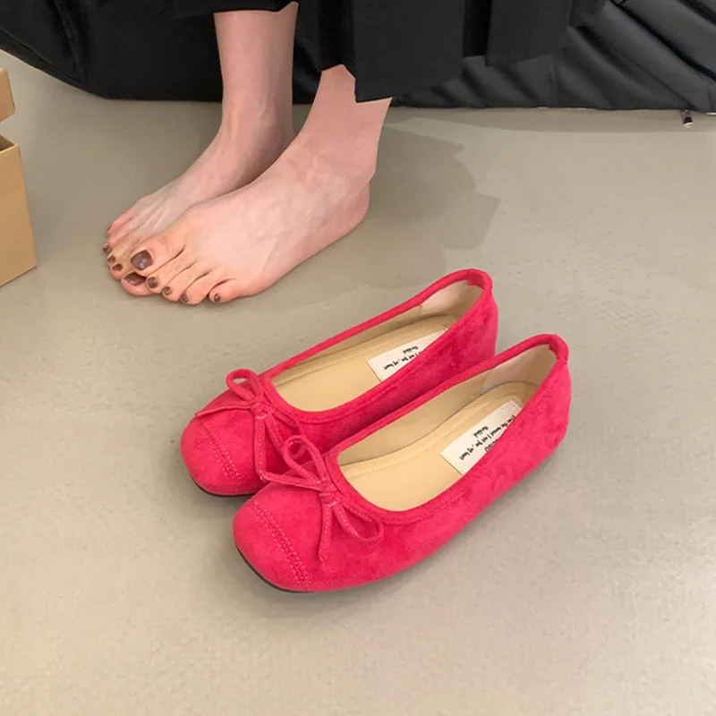 

Red 2024 Ladies Ballet Flats Sandals Women Lolita Casual Outside Square Toe Butterfly-knot Fashion Slides Female Mary Jane Shoes
