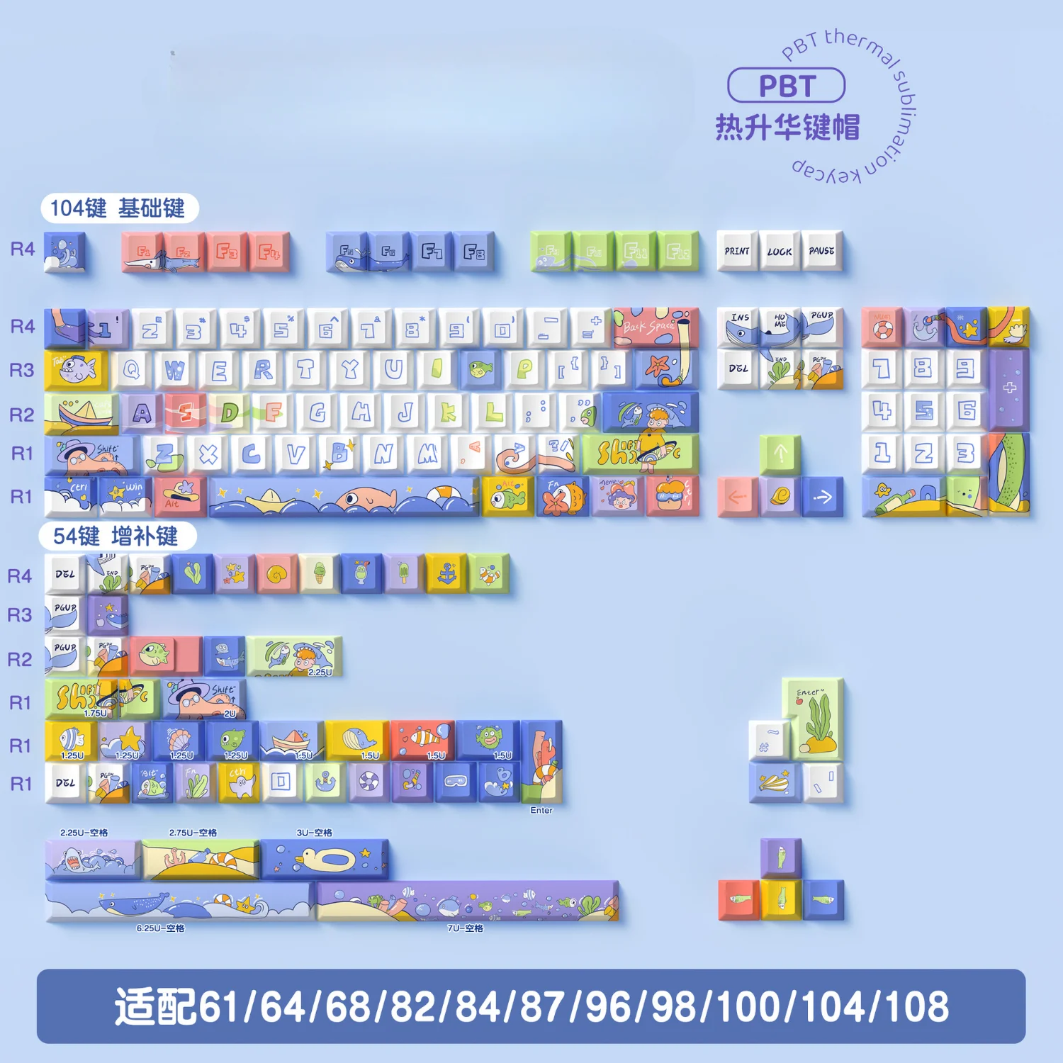

Ocean Paradise Cherry Keycaps PBT Personalized Custom Heat Sublimation for 60/84/98/108 Mechanical Keyboards