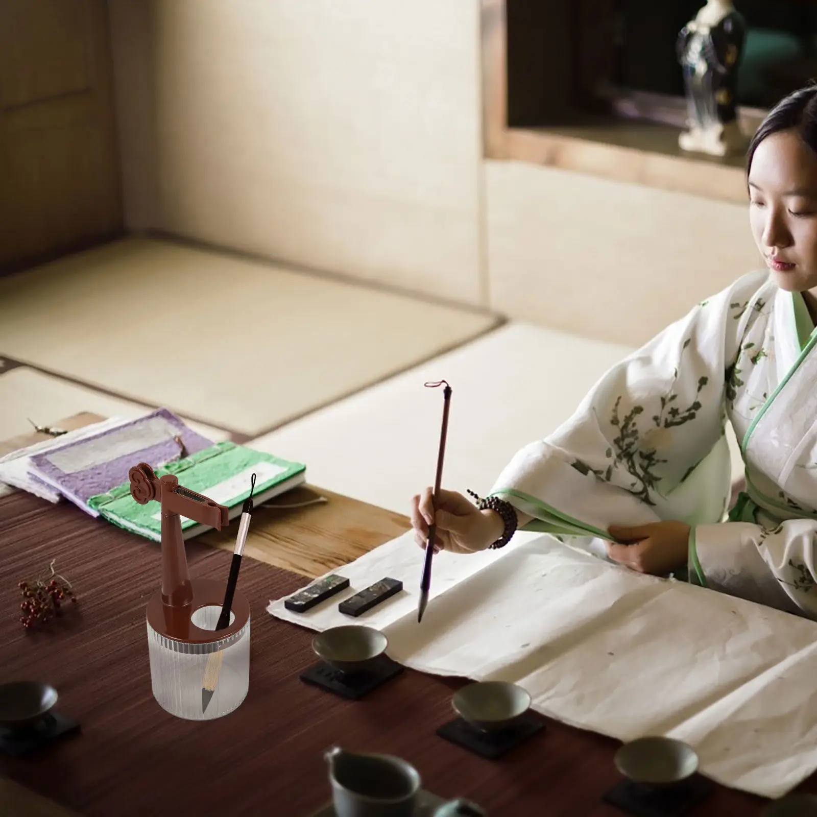 페인팅 브러쉬 클리너 플라스틱 홀더 클래식 브라운 브러쉬 펜 보관 랙 데스크탑 아트 펜 홀더 편리한 사용