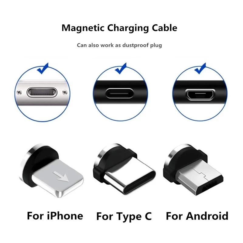Magnetic Tips Universal for Round Magnetic Cable Micro USB Type C Magnet Replacement Parts Mobile Phone Dust Plug Adapter