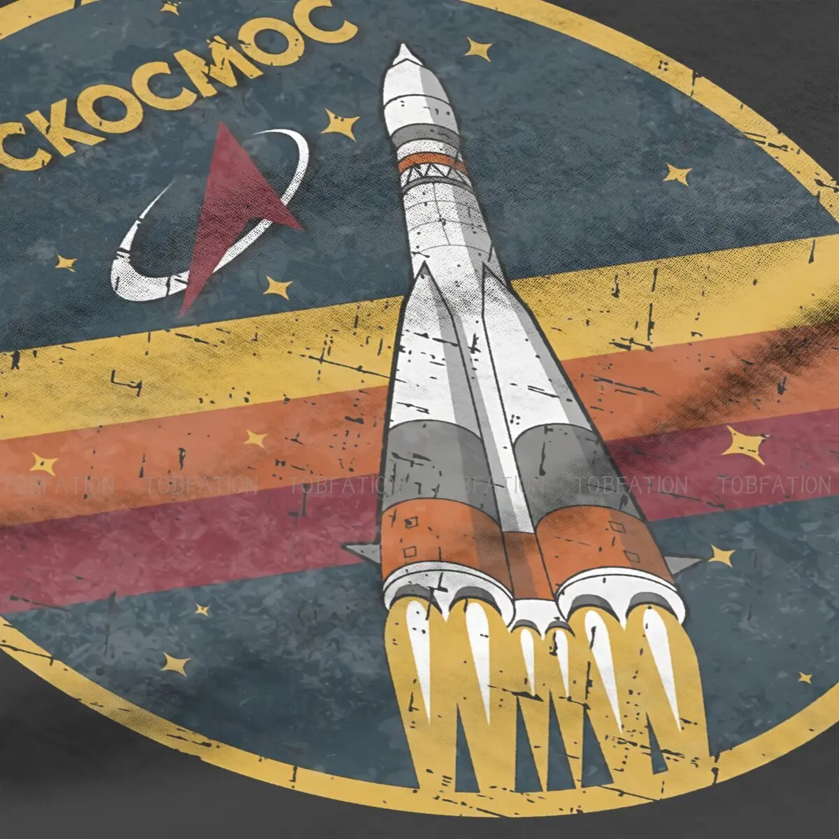 Фото Roscosmos винтажные эмблемы новейшие футболки русские СССР мужчины Харадзюку Чистый хлопок Топы Футболка с круглым вырезом большой размер №3