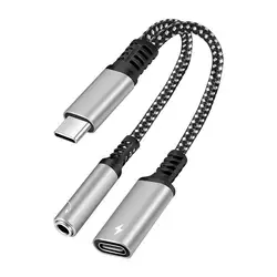 Dual - Function USB - C to 3.5mm Audio and Charging Adapter with 60W PD (Silver)