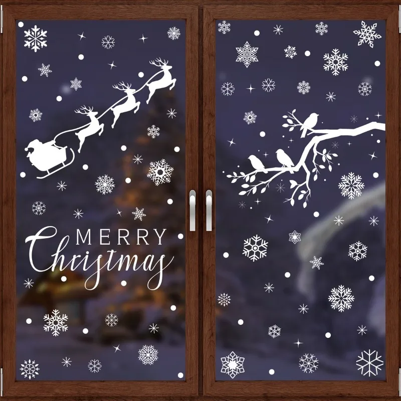 Christmas Window Stickers PVC Static Sticker Elk Snowflake Xmas Tree Glass Window Film for Shopping Mall Home Decoration Decal window stickers christmas stickers