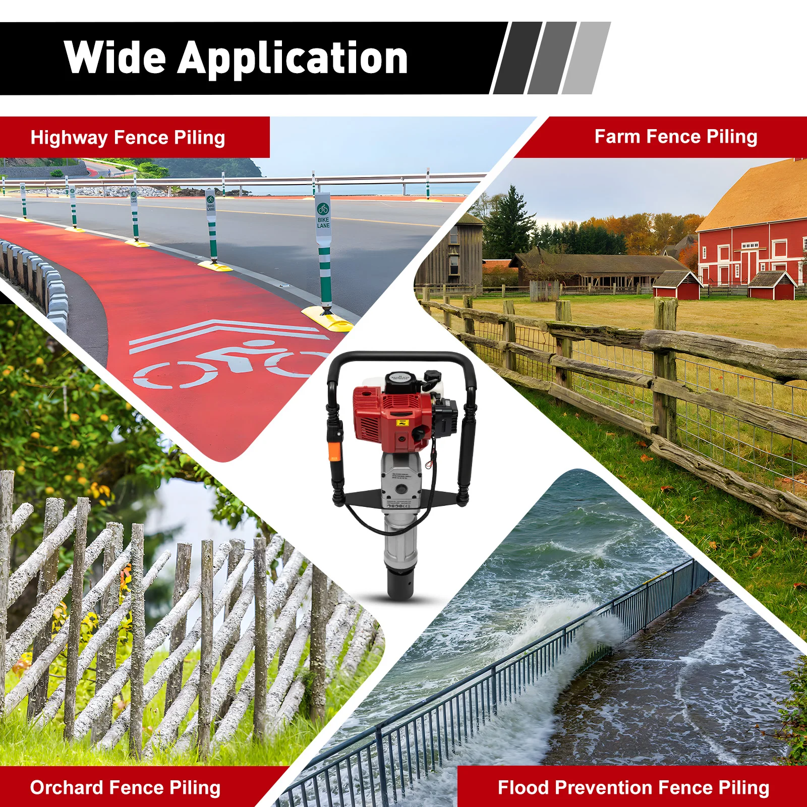 52cc 2 Stroke Gas Powered T Post Driver Piledriver with Vibration Absorbing Springs Petrol Engine Fence Farm Push Pile Excavator 5