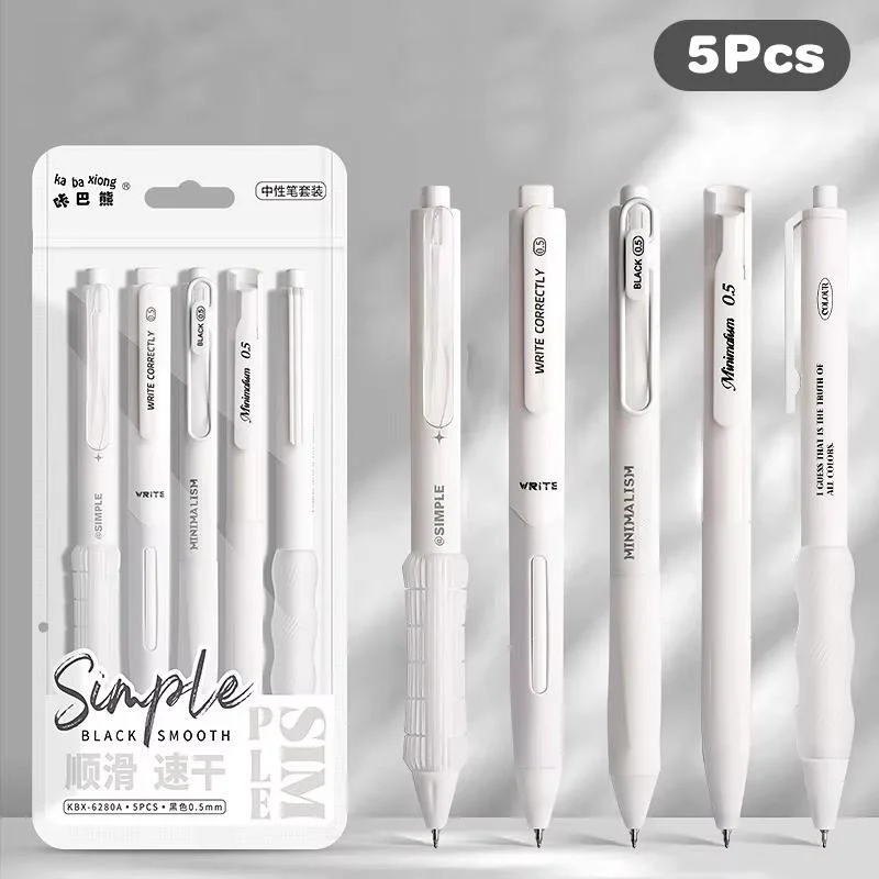 5개 미니멀리스트 투명 0.5mm 젤 펜 세트 대용량 빠른 건조 블랙 잉크 펜 패션 오피스 서명 펜